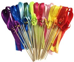 50 Pack Ribbon Wands Wedding Streamers with Bells, Silk Fairy Stick Wish Wand…