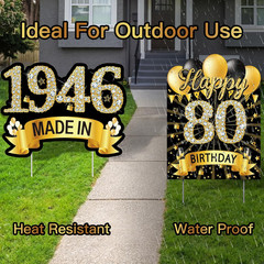 7Pcs Black Gold 80Th Birthday Yard Sign Decorations for Men and Women,Happy 80Th