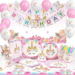 Unicorn Birthday Party Decorations Rainbow Unicorn Plates banner streamer napkin
