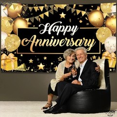 KatchOn, Happy Anniversary Banner Black and Gold – XtraLarge,