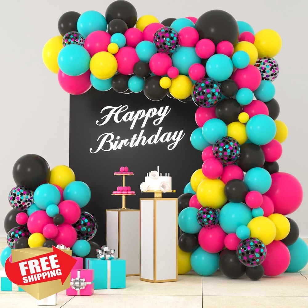 Balloon Garland Kit 122pc Rose Red Teal Black Yellow Neon