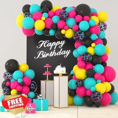 Balloon Garland Kit 122pc Rose Red Teal Black Yellow Neon
