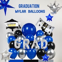 Royal blue black silver graduations Balloon Garland Arch Kit 130Pcs with Silv…