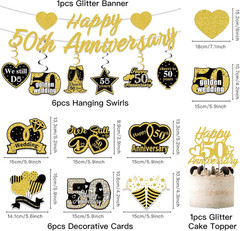 Pre-Strung Glitter 50Th Anniversary Banner Decorations, Happy 50Th Wedding Anniv