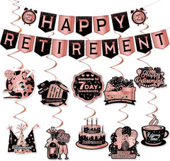 12Pcs Retirement Party Decorations for Men Women Rose Gold Happy Retirement Bann