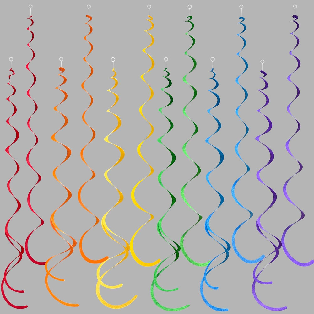 36 Pcs Rainbow Hanging Swirl Decorations Colorful Felt Swirl Streamer Spiral Cei