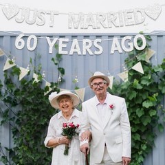 60Th Wedding Anniversary Party Banner Decorations, Silver Glitter Just Married 6