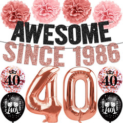 Rose Gold Black 40Th Birthday Decorations for Women | Pre-Strung Awesome since 1
