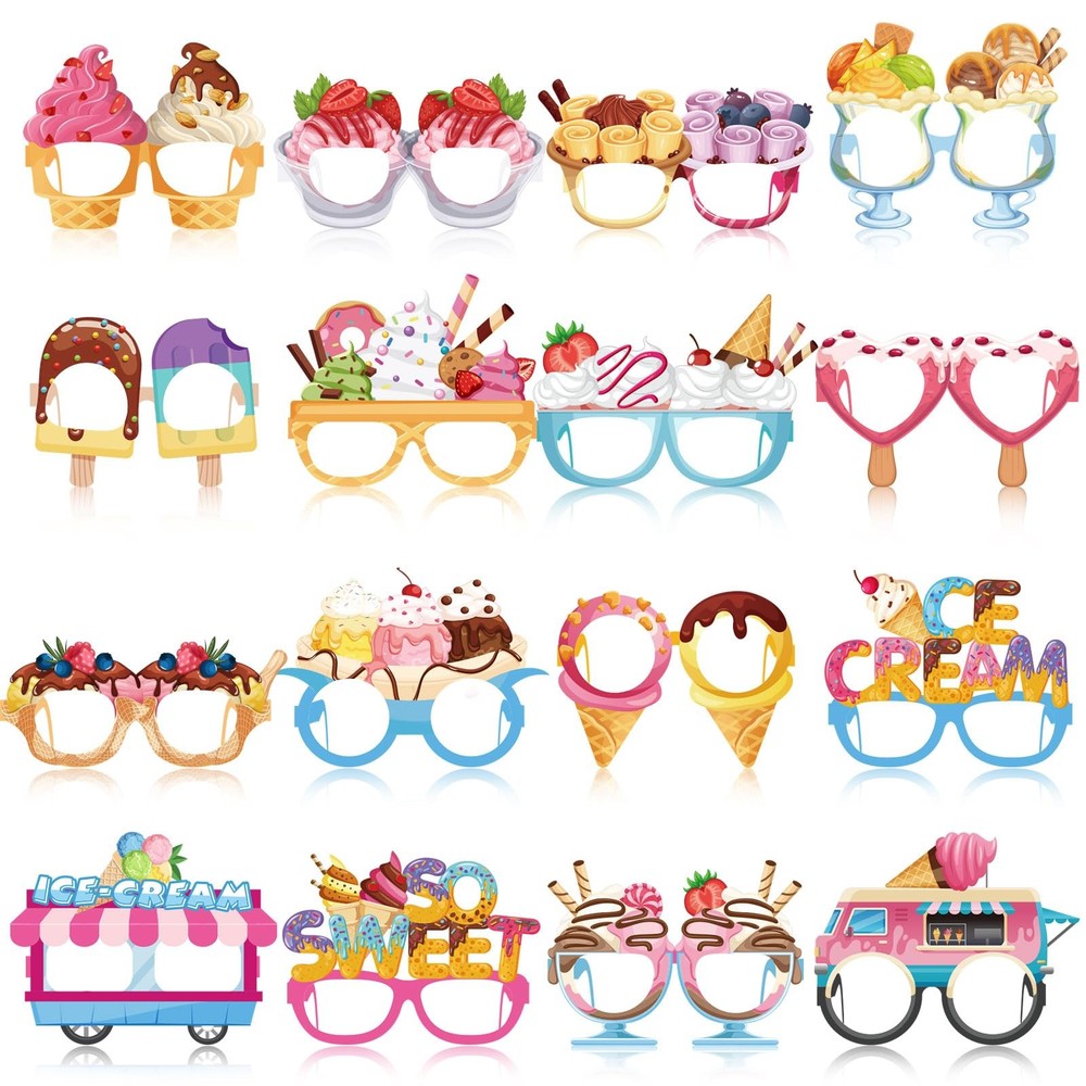 32 PCS Ice Cream Party Decorations Eyeglasses Paper Photo Booth Props Decor