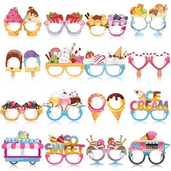 32 PCS Ice Cream Party Decorations Eyeglasses Paper Photo Booth Props Decor