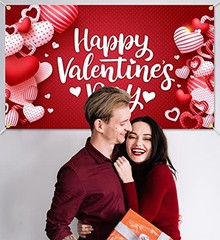 CAVLA Happy Valentine’s Day Backdrop Banner 73 x 43 Inch Large Size Red Heart