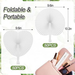 100pcs White Folding Fans Round Heart Shape Party Decorations DIY Supplies New