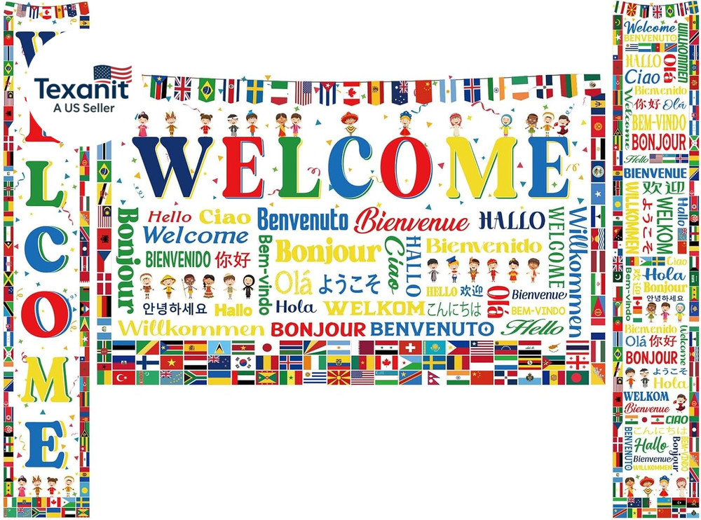 3 Pcs World Flags Welcome Banners, Multicultural Classroom Decorations for Schoo