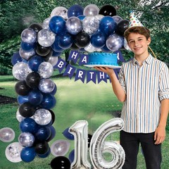 Blue Silver 16th Birthday Decorations for Boys Girls, Sweet 16 Party Decorati…