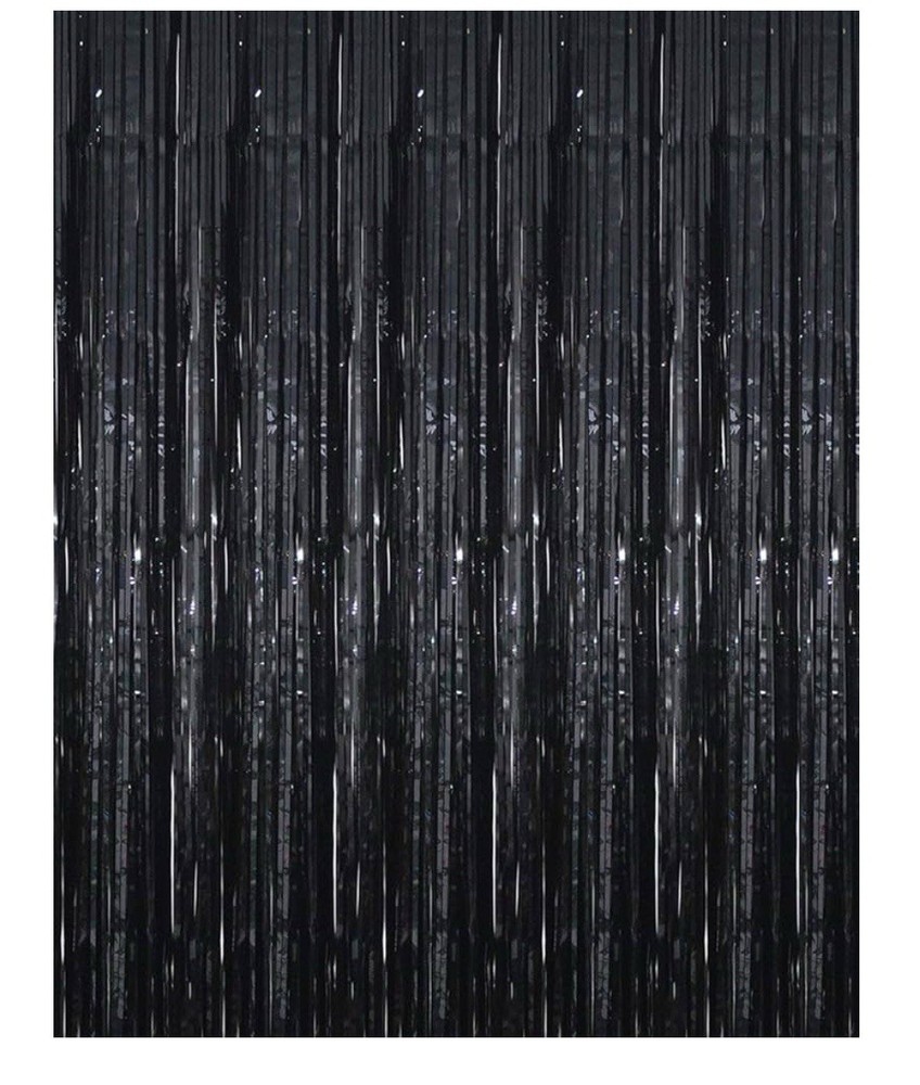 3.2Ft x 9.8Ft -1 Pack Black Metallic Tinsel Foil Fringe CurtainsParty Decoration