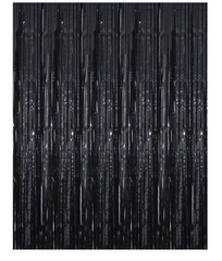 3.2Ft x 9.8Ft -1 Pack Black Metallic Tinsel Foil Fringe CurtainsParty Decoration