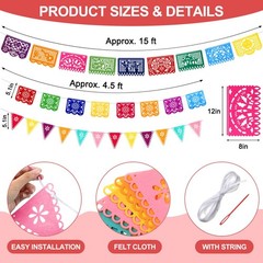 10 Pack Serape Table Runner 14×84 In 29 Papel Picado Banner Fiesta Bunting Decor