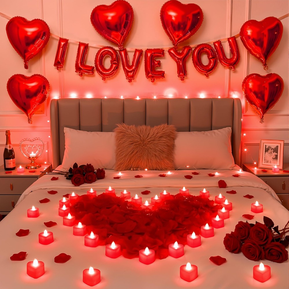 Red Romantic Room Decorations Kit with 16 Inch I Love You Letter Banner 6 Pcs…