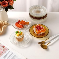 WHJY 6 Inch Clear Glass Plates 4 Pack Vintage Dinnerware Set 6 inches,
