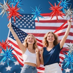 10 Pcs Red White Blue Star Balloons Explosion Starburst Foil Cone Balloons Ma…