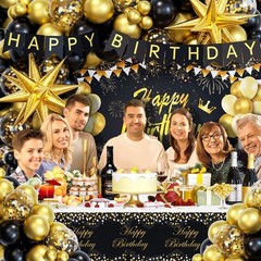 Black and Gold Birthday Decorations for Men Women, 71pcs Black and Gold Party…