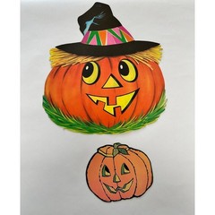 Vintage Halloween Decorations Die Cut Pumpkin Jack O Lantern Black Cat Paper