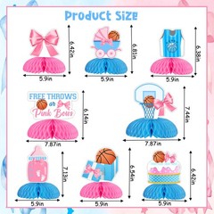 8 Pcs Gender Reveal Honeycomb Centerpieces «Free Throws or Pink Bows»