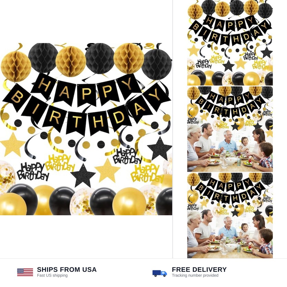 Birthday Decorations, NO DIY, Pre-Strung Happy Birthday Banner with Honeycomb…