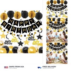 Birthday Decorations, NO DIY, Pre-Strung Happy Birthday Banner with Honeycomb…
