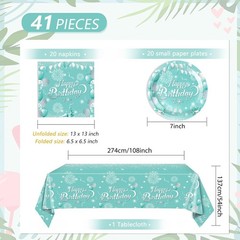 41Pcs Teal Birthday Decorations for Women Girls,Teal Silver Tableware Set Party