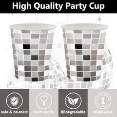 140PCS Disco Ball Party Decorations – Black Silver Plates & Napkins Set for 20 G