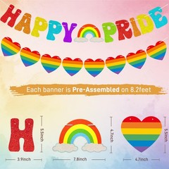 Happy Pride Banner Heart Garland for Pride Month Decorations LGBTQ Rainbow Pa…