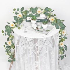2 Pack 13Ft Artificial Eucalyptus Flower Garland with White Roses, Fake Rose