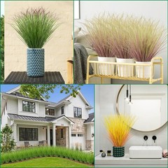 LUZOGA 12Pcs Artificial Grass Plants, Faux Shrubs Wheat 12Pcs, Green Red Tail