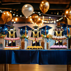 Graduation Cupcake Stand for 25, Class of 2026, 3-Tier Black and Gold Display