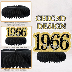9 Pcs 60th Birthday Decorations Honeycomb Centerpieces for Women Men, Black Gold