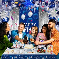 Blue Birthday Decorations for Men Women, Happy Birthday Decorations for Boys