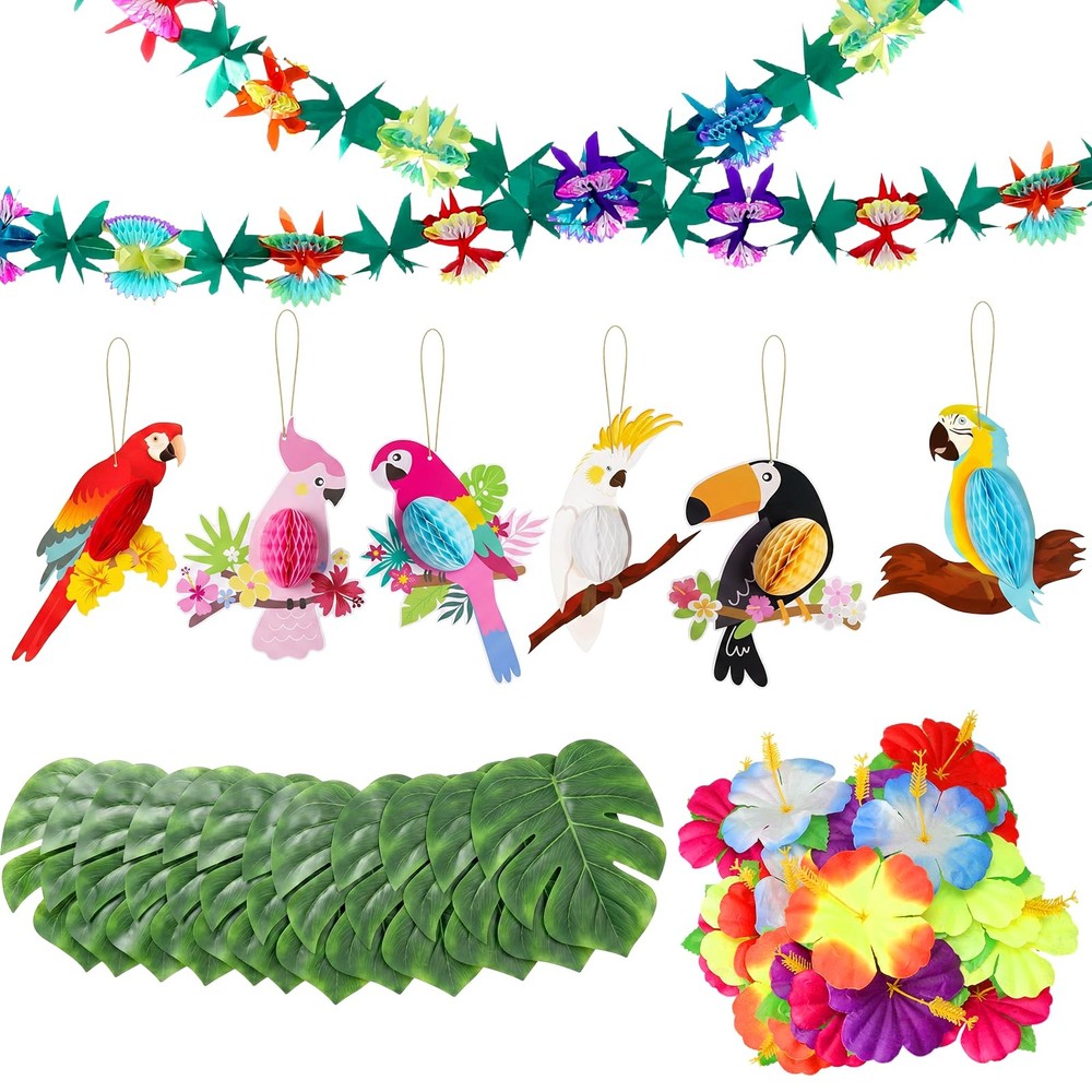Tropical Bird Toucan Leaf Hawaiian Garland Decorations 10FT 12 Palm Leaves 24…