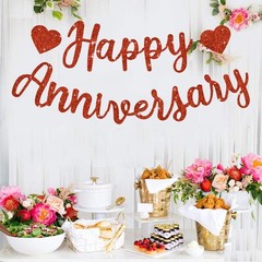 BEISHIDA Glitter Red Happy Anniversary Banner, Pre-Strung Standard, red