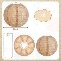 6 Pcs Brown Burlap Lanterns, Round Chinese Decor, Farmhouse Birthday Party