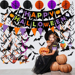 Happy Halloween Banner Paper Triangle Flag Bunting Circle Confetti Dots Hanging