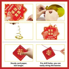 Chinese New Year Decorations 2026, Happy Banner with Red