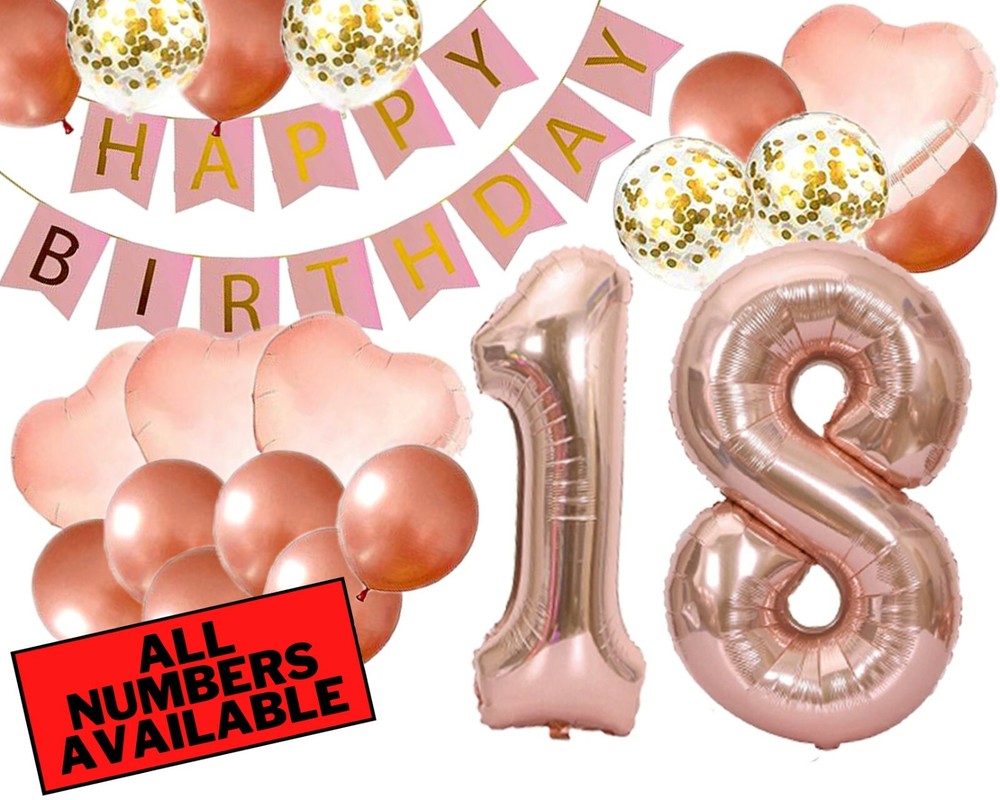 18th Birthday Decorations For Her – Pink and Rose Gold Theme – Balloons, Banner