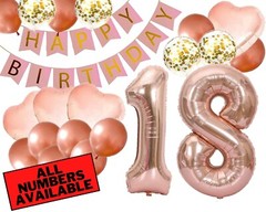 18th Birthday Decorations For Her – Pink and Rose Gold Theme – Balloons, Banner