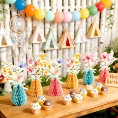 9 PCS Spring Wildflower Party Decorations Honeycomb Centerpiece 6.5 In