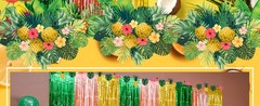 Hawaiian Luau Party Decorations, 2 Pack of 3.3×6.6 ft Green Brown and Yellow