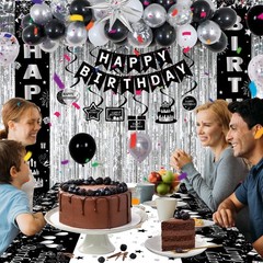 Stylish Black & Silver Birthday Decorations Set for Men, Women, Kids – Balloons,