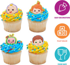 Cocomelon Playtime Rings | 24 Cupcake Toppers Featuring JJ, Yoyo & Tomtom | Coc