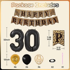 30th Cheetah Decorations,Black Gold Leopard Balloons Set with Happy Banner Nu…