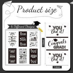 90 Pcs Graduation 2026 Decoration Label Sticker – Congrats Grad Mini Candy Bar W